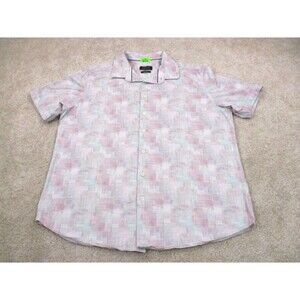 Bugatchi Uomo OoohCotton Tech 8 Way Stretch Shirt Mens 2XL XXL Pink Geometric